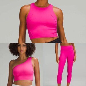 Lululemon Align Set - Asymmetrical Bra Tank Top Leggings Sonic Pink Size 8/10